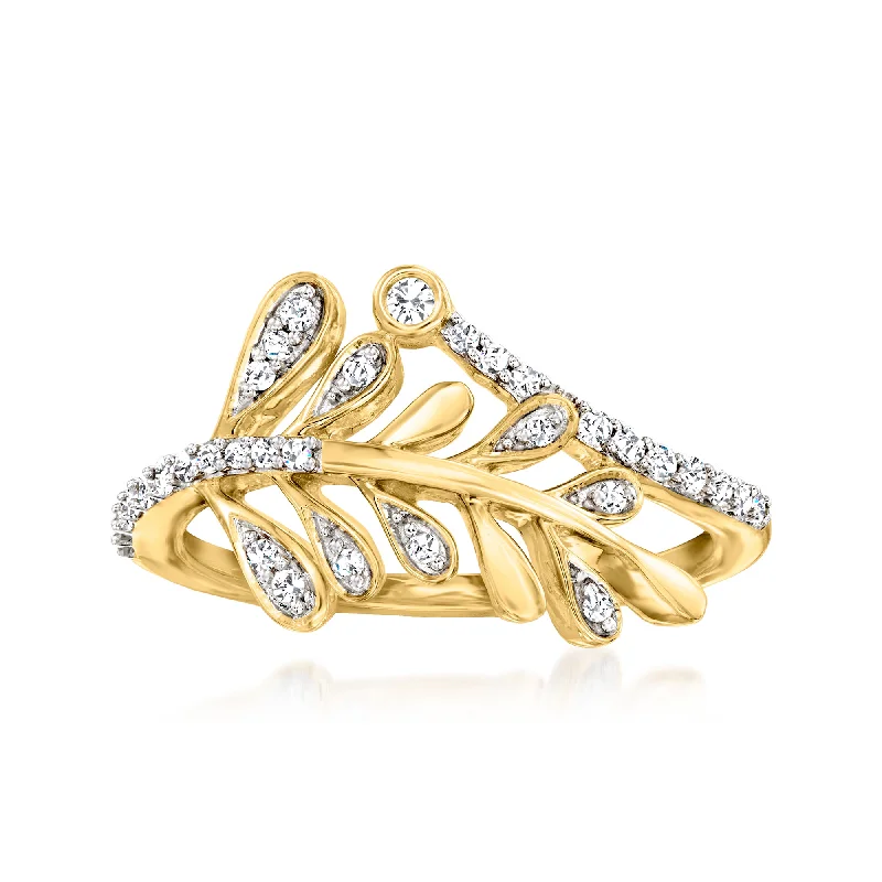 Rings with shield-shaped stones for boldness -Ross-Simons Diamond Leaf Bypass Ring in 18kt Gold Over Sterling