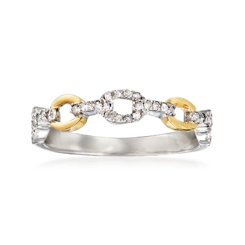 Rings with matte gold for subtle luxury -Ross-Simons Diamond Paper Clip Link Ring in Sterling Silver and 14kt Yellow Gold