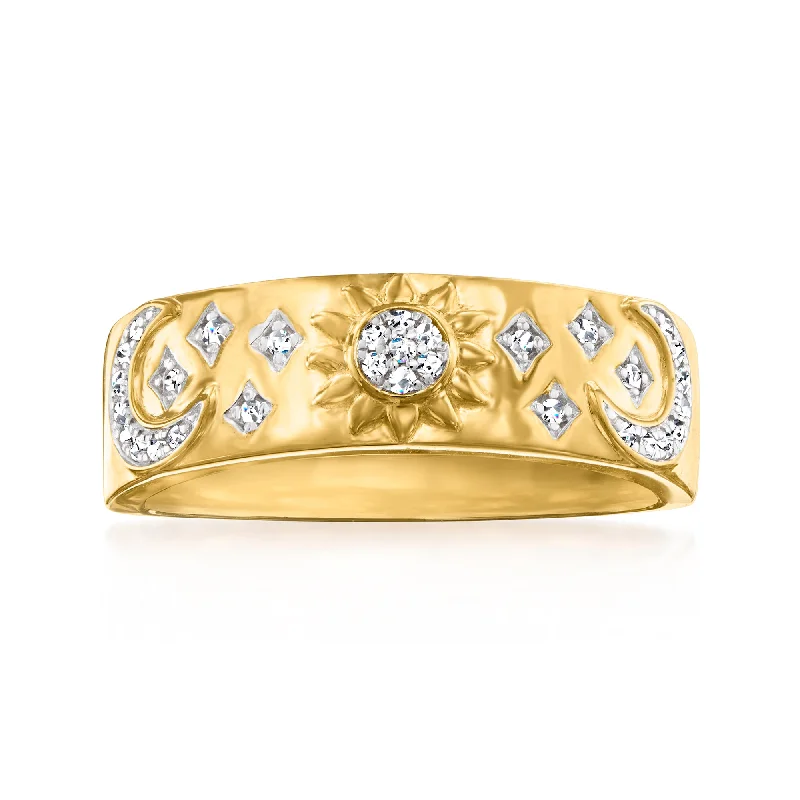 Rings with vine-wrapped bands for nature -Ross-Simons Diamond Moon, Sun and Star Band Ring in 18kt Gold Over Sterling