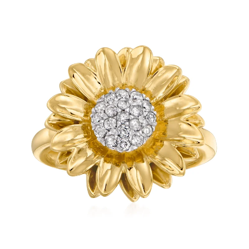 Rings with polished onyx for sleek contrast -Ross-Simons Diamond Sunflower Ring in 18kt Gold Over Sterling