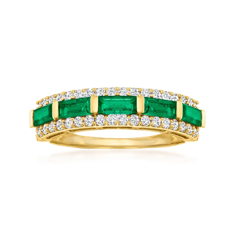 Rings with channel-set turquoise for color -Ross-Simons Emerald and . Diamond Ring in 14kt Yellow Gold