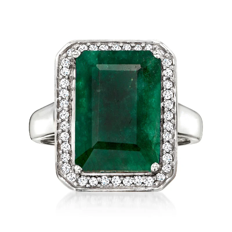 Rings with herkimer diamonds for raw clarity -Ross-Simons Emerald and . Diamond Ring in Sterling Silver