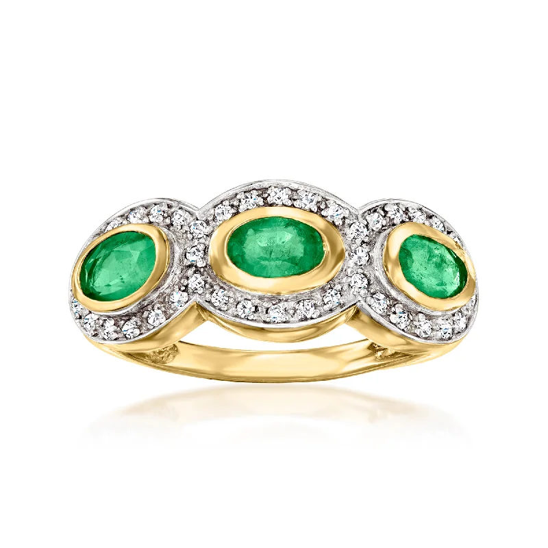 Rings with coral stones for vibrant pop -Ross-Simons Emerald and . White Zircon Ring in 18kt Gold Over Sterling