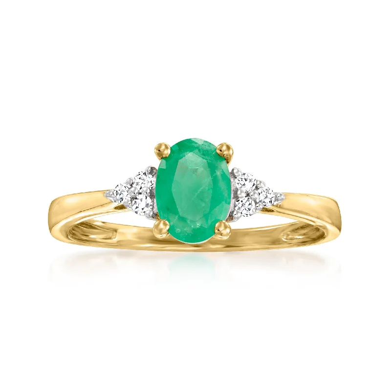 Rings with tiger eye for warm tones -Ross-Simons Emerald Ring With Diamond Accents in 14kt Yellow Gold