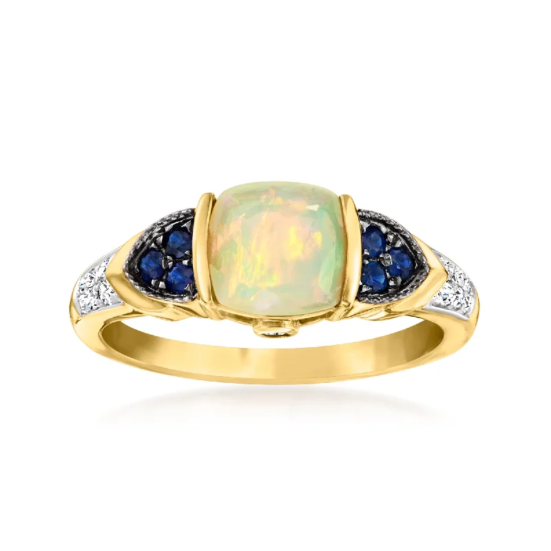 Rings with tourmaline gems for bold hues -Ross-Simons Ethiopian Opal Ring With Diamonds and . Sapphires in 14kt Yellow Gold