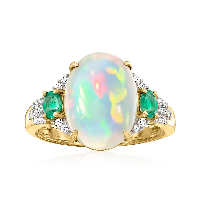 Rings with raw citrine for sunny charm -Ross-Simons Ethiopian Opal Ring With Emeralds and . Diamonds in 14kt Yellow Gold