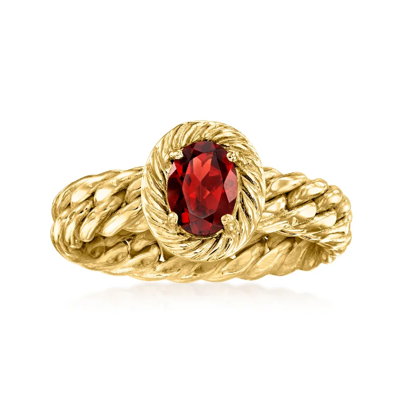 Rings with double bands for modern twist -Ross-Simons Garnet Curb-Link Ring in 14kt Yellow Gold