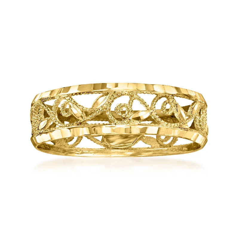 Rings with engraved constellations for stargazers -Ross-Simons Italian 18kt Yellow Gold Filigree Leaf Eternity-Style Ring