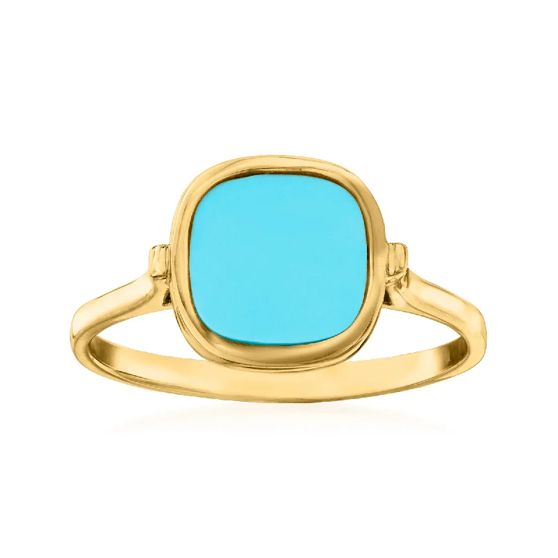 Rings with vintage-inspired rose-cut diamonds -Ross-Simons Italian Turquoise Ring in 14kt Yellow Gold