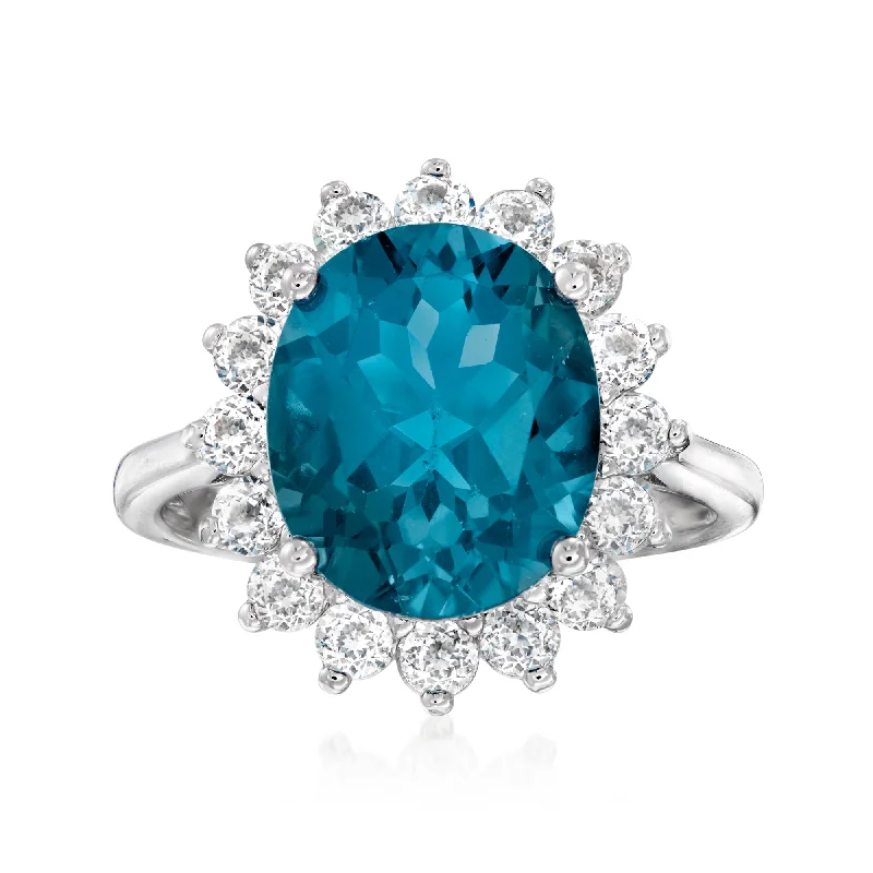 Rings with aventurine gems for green luck -Ross-Simons London Blue Topaz and White Topaz Ring in Sterling Silver