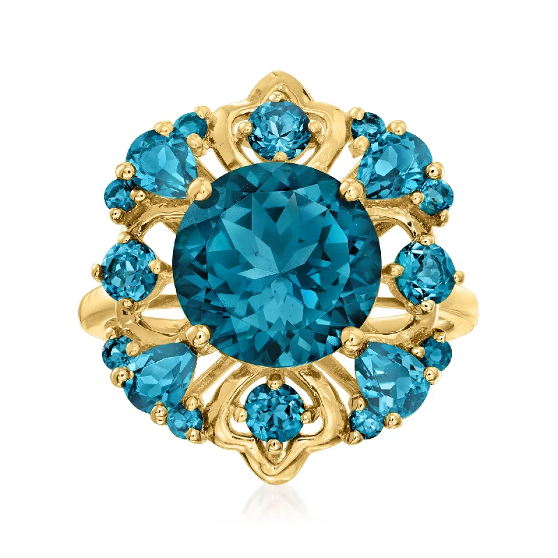 Titanium rings with rugged brushed metal look -Ross-Simons London Blue Topaz Ring in 14kt Yellow Gold