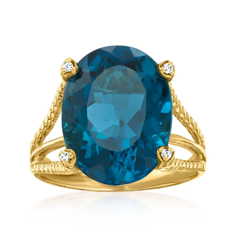 Rings with oxidized bands for vintage edge -Ross-Simons London Blue Topaz Ring With Diamond Accents in 18kt Gold Over Sterling