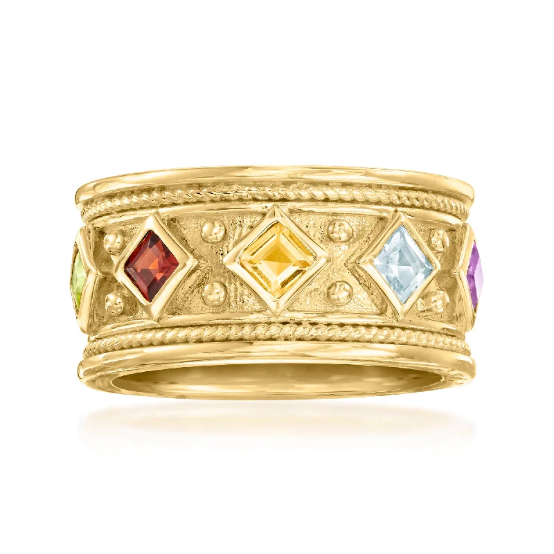 Rings with aventurine gems for green luck -Ross-Simons Multi-Gemstone Ring in 18kt Gold Over Sterling