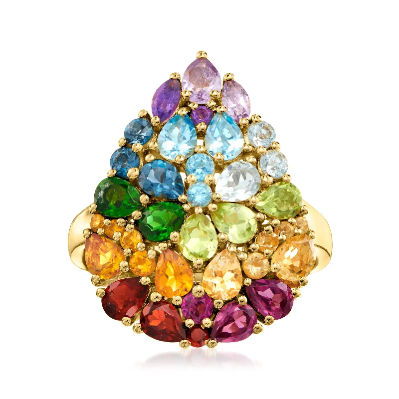 Rings with delicate filigree sapphire settings -Ross-Simons Multi-Gemstone Teardrop Ring in 18kt Gold Over Sterling