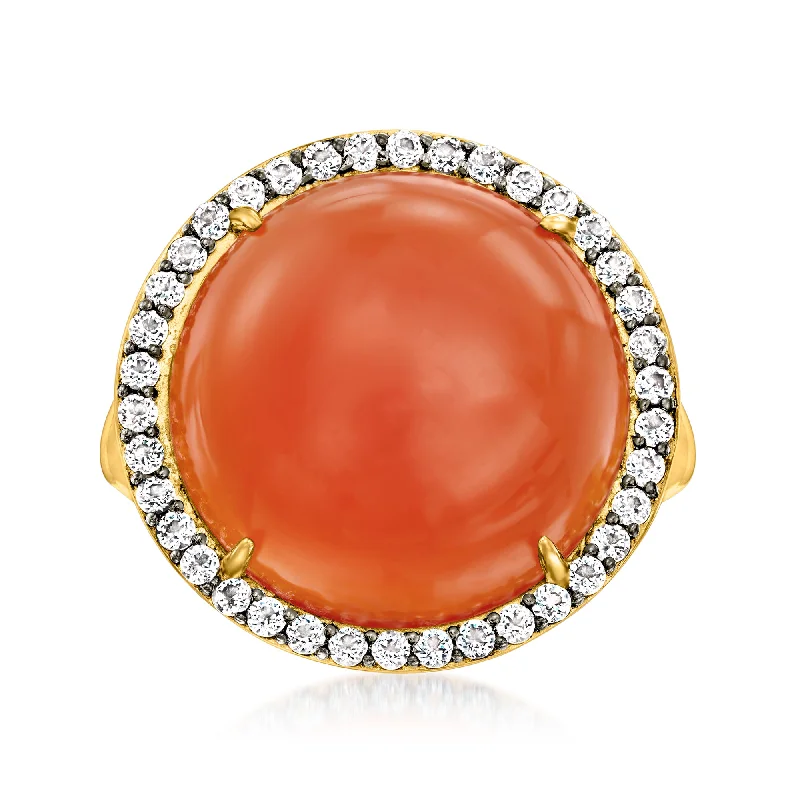 Rings with tourmaline gems for bold hues -Ross-Simons Orange Carnelian and White Topaz Ring in 18kt Gold Over Sterling