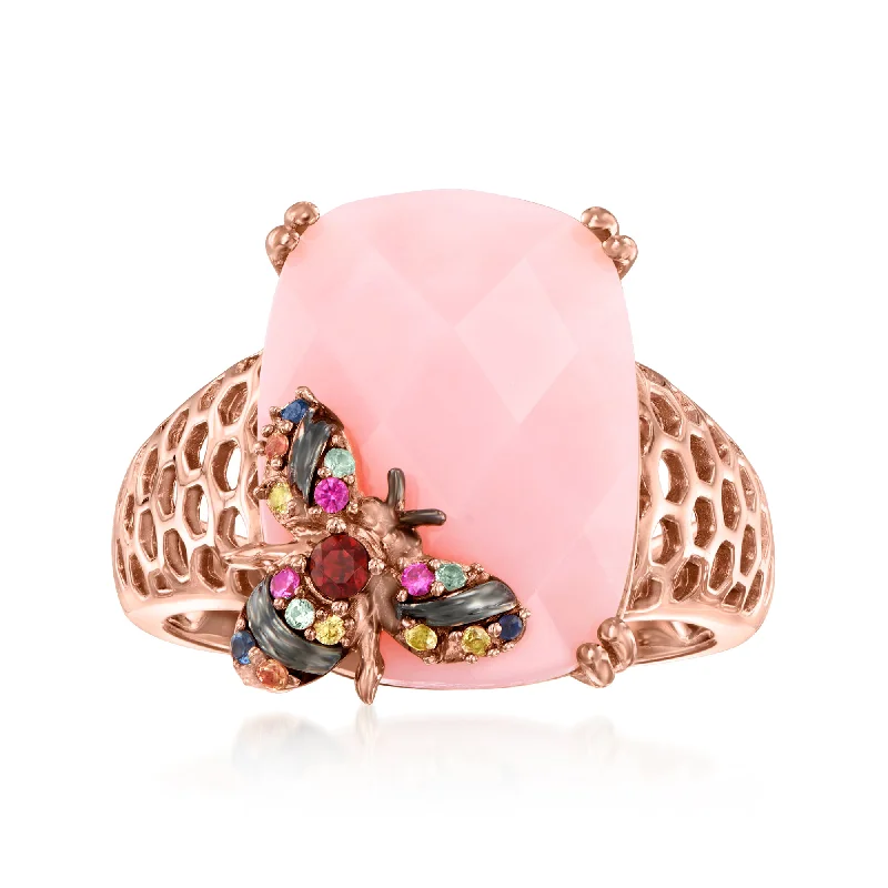 Rings with rough peridot for green texture -Ross-Simons Pink Opal Bumblebee Ring in 18kt Rose Gold Over Sterling