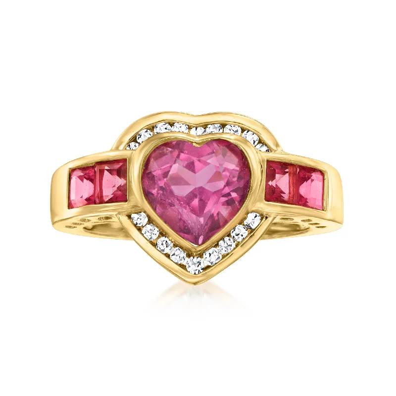 Dainty rings with subtle engraved star motifs -Ross-Simons Pink Topaz and . Diamond Heart Ring in 18kt Gold Over Sterling