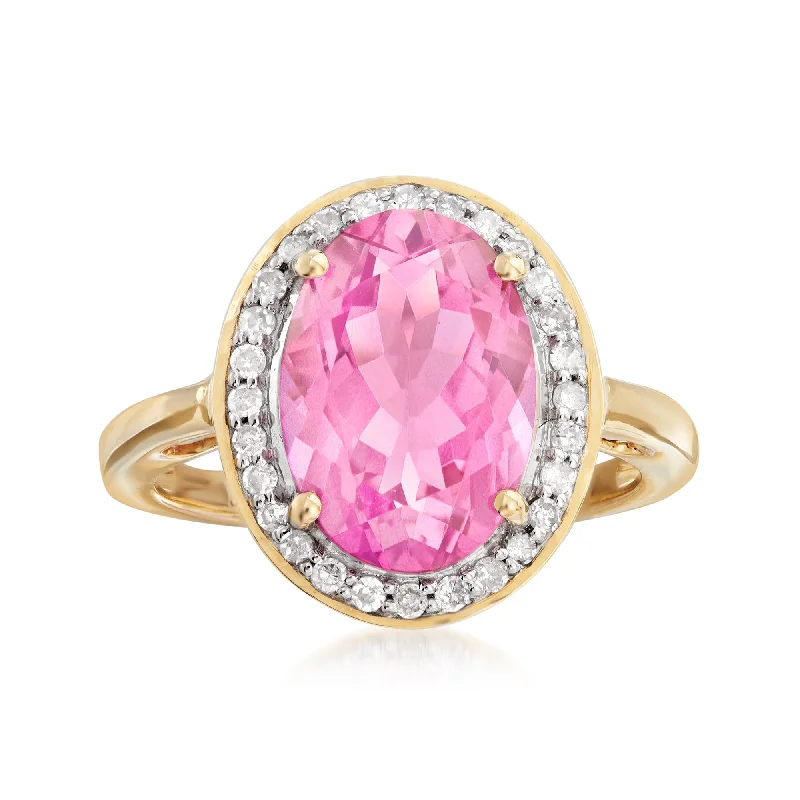 Rings with carved turquoise for artistic flair -Ross-Simons Pink Topaz and . Diamond Ring in 14kt Yellow Gold