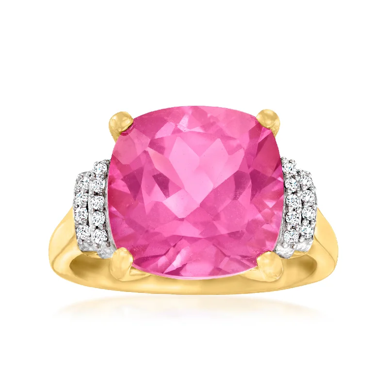 Rings with rough sapphire for rugged chic -Ross-Simons Pink Topaz Ring With Diamond Accents in 18kt Gold Over Sterling