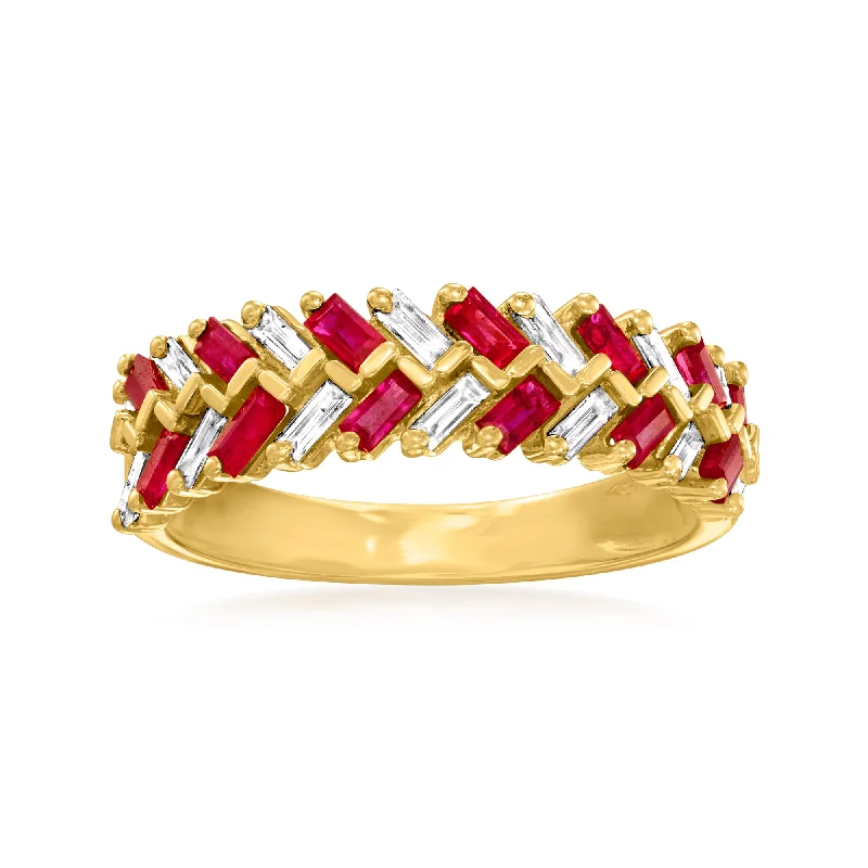 Rings with claw-set amethyst for security -Ross-Simons Ruby and . Diamond Baguette Ring in 14kt Yellow Gold