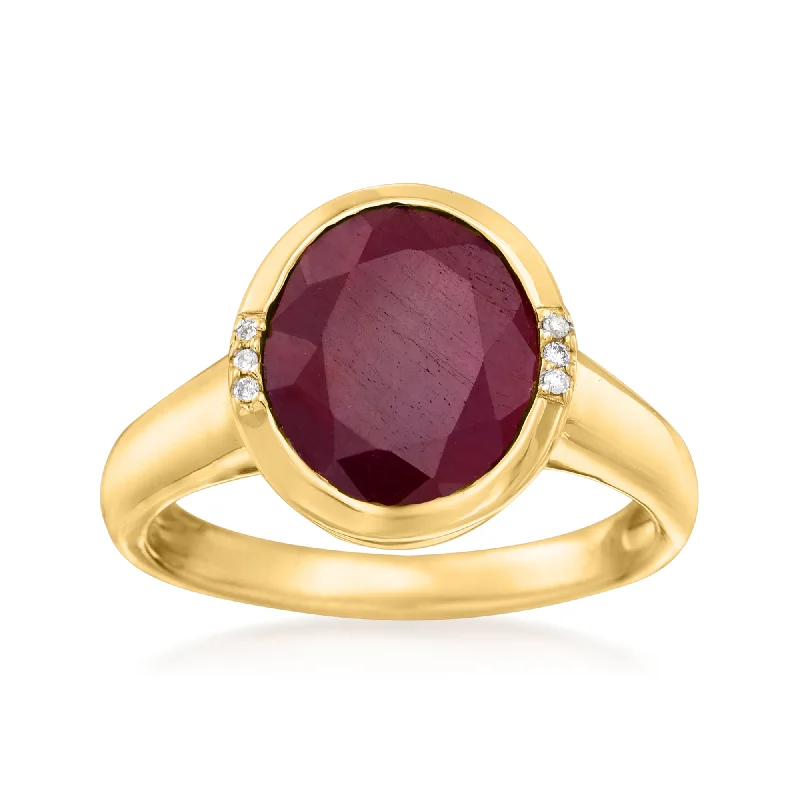 Rings with agate slices for earthy style -Ross-Simons Ruby Ring With Diamond Accents in 14kt Yellow Gold