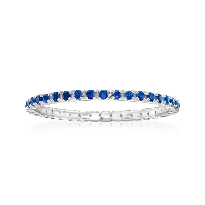 Chunky rings with hammered gold band texture -Ross-Simons Sapphire Eternity Band in 14kt White Gold