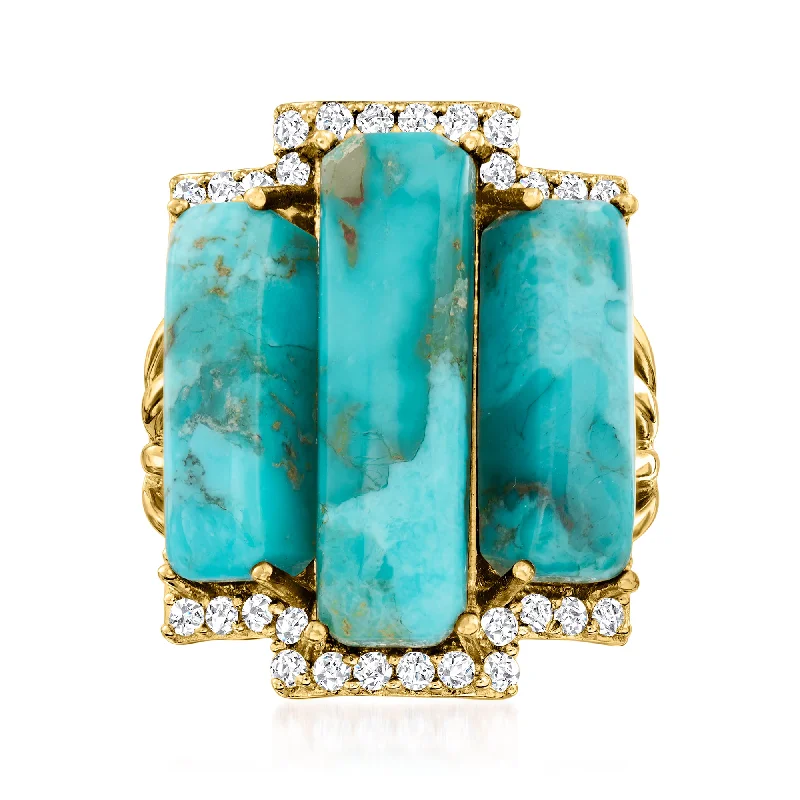 Rings with matte gold for subtle luxury -Ross-Simons Turquoise and White Topaz Ring in 18kt Gold Over Sterling