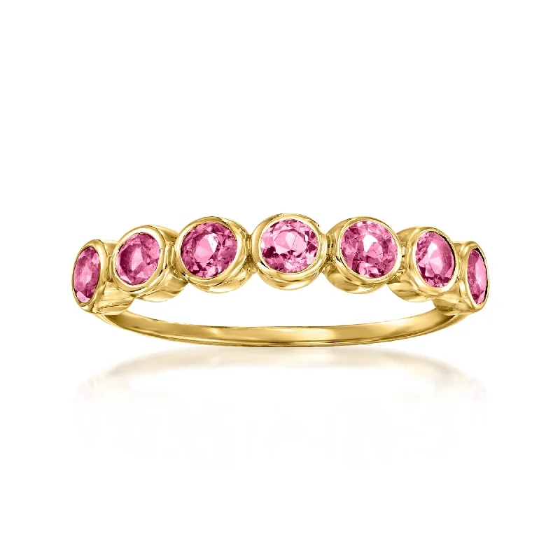 Rings with raw garnet stones for texture -RS Pure by Ross-Simons Bezel-Set Pink Tourmaline Ring in 14kt Yellow Gold