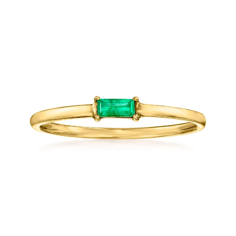 Dainty rings with subtle engraved star motifs -RS Pure by Ross-Simons Emerald Ring in 14kt Yellow Gold