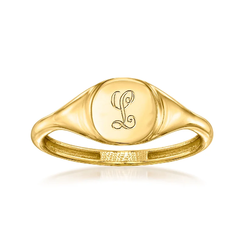 Rings with spiral designs for eye-catching twist -RS Pure by Ross-Simons Italian 14kt Yellow Gold Personalized Circle Signet Ring