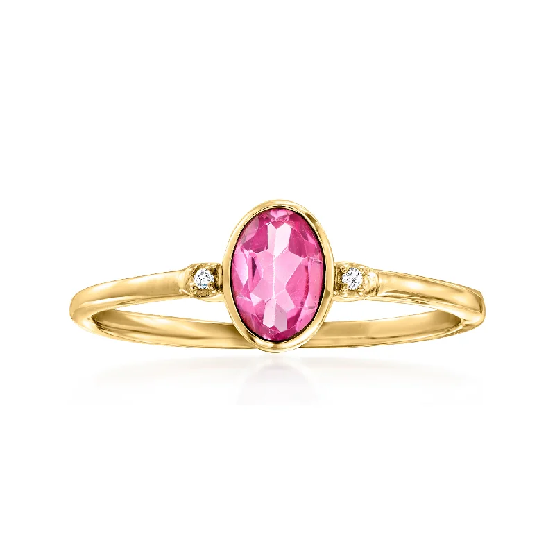 Engagement rings with classic solitaire ruby stones -RS Pure by Ross-Simons Pink Topaz Ring With Diamond Accents in 14kt Yellow Gold