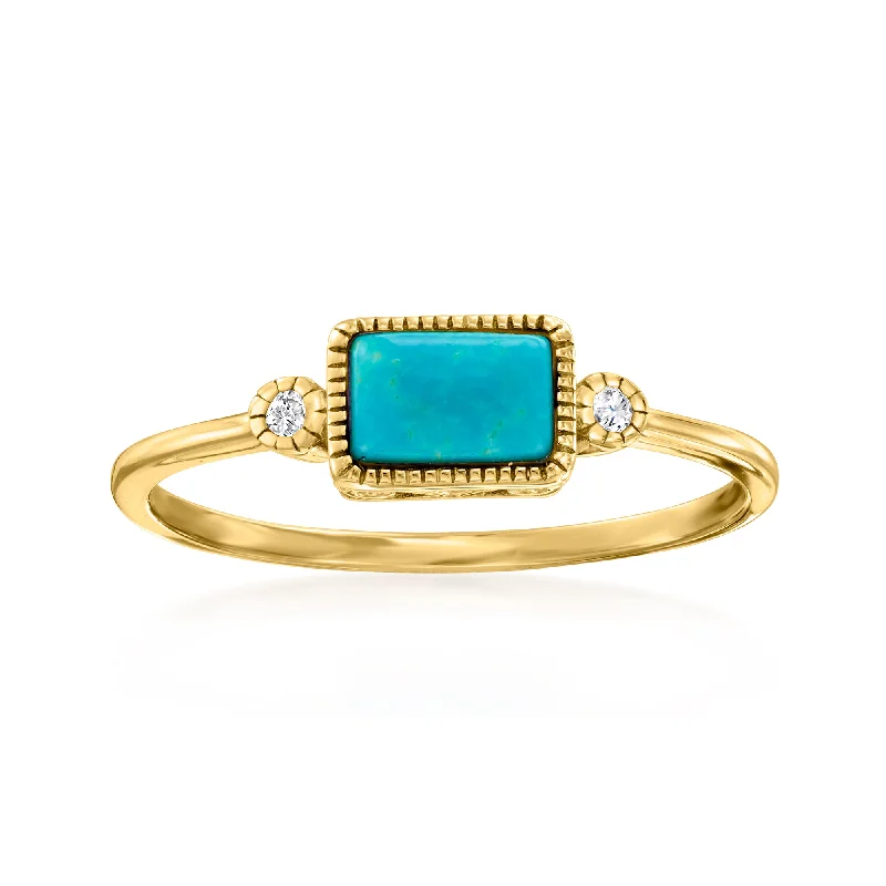 Rings with bold ruby stones for drama -RS Pure by Ross-Simons Turquoise and Diamond-Accented Ring in 14kt Yellow Gold