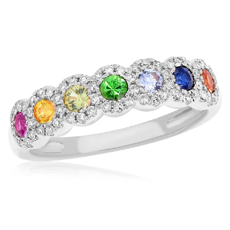 Rings with floral halo diamond arrangements -SCD 0.24 MULTSP 0.57 14KW 3.0 GR 67 ST