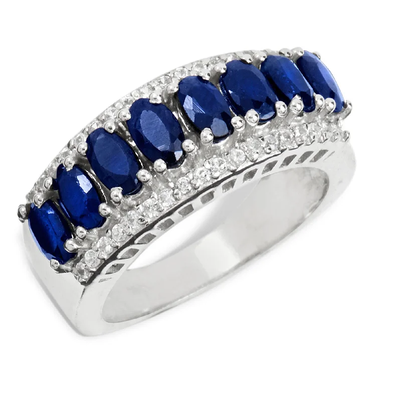 Rings with starburst topaz for radiant beauty -STERLING 925 BLUE SAPPHIRE & WHITE ZIRCON BAND