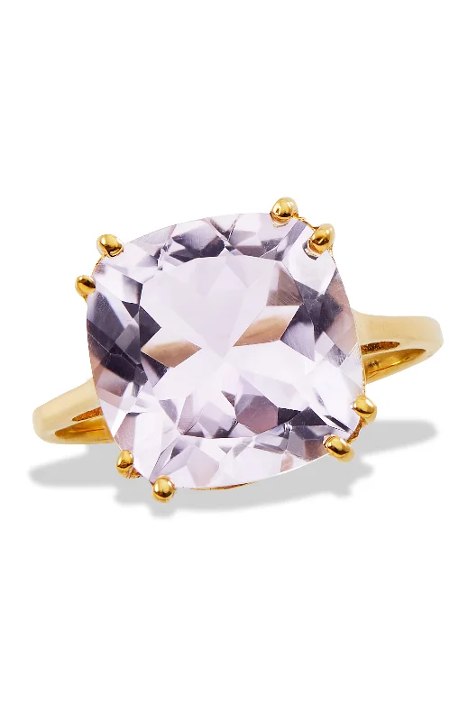 Rings with floral amethyst for romantic touch -STERLING SILVER/GOLD PLATED 4.87GTW PINK AMETHYST CUSHION SHAPE RING