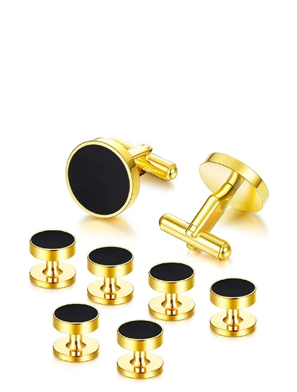 Trendy necklaces and pendants with statement pieces for a bold fashion statement-18k Gold Black Tie Cufflink Set