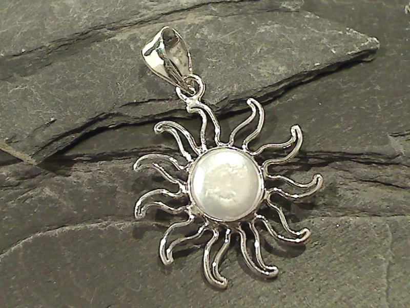 Beautiful necklaces and pendants with diamond-encrusted designs for maximum sparkle-Coin Pearl Sun Pendant, Fine Sterling Silver