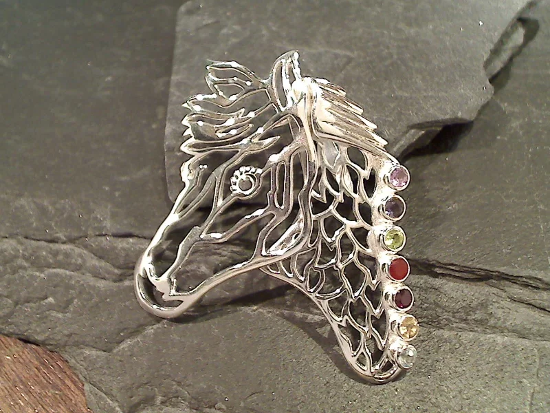 Necklaces and pendants with personalized charms for a custom piece of jewelry-Chakra Stones Horse, Sterling Silver Pendant