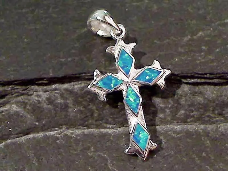 Necklaces and pendants with geometric pendants for a clean, contemporary design-Created Opal, Sterling Silver Cross Pendant