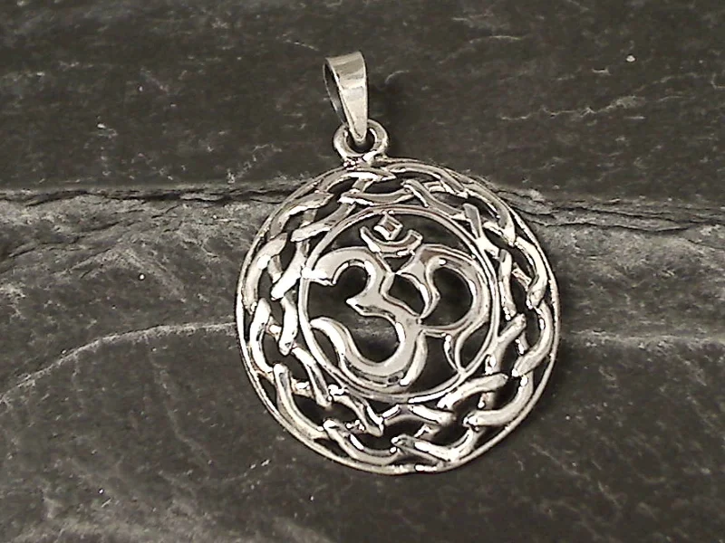 Necklaces and pendants with matching rings for a coordinated set of jewelry-Sterling Silver Om Symbol With Celtic Border Pendant