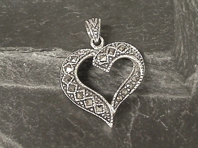 Best necklaces and pendants with zodiac signs for a celestial, astrology-inspired vibe-Sterling Silver, Marcasite Heart Pendant