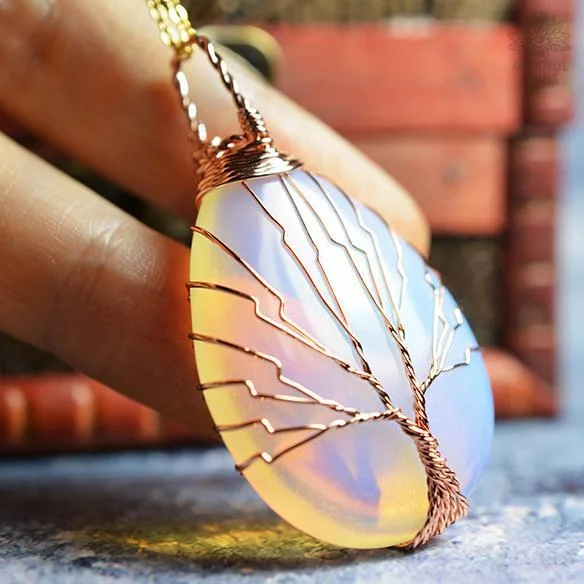 Necklaces and pendants with matching rings for a coordinated set of jewelry-Handmade Tree Of Life Opalite Necklace