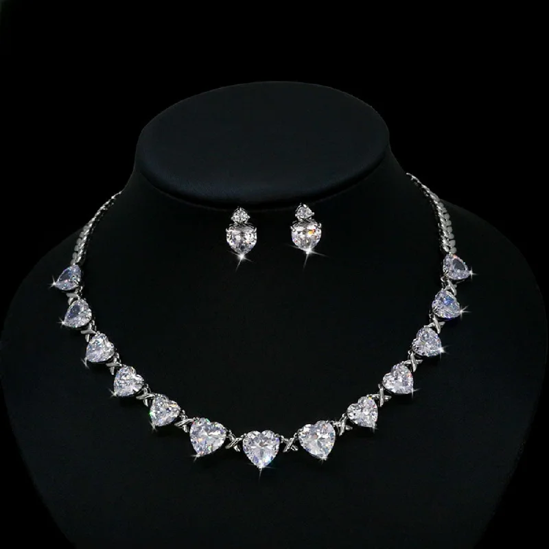 Best necklaces and pendants with floral designs for a feminine and elegant feel-Sparkling Hearts Jewelry Set