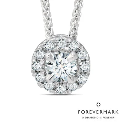 Stunning necklaces and pendants with jade gemstones for a calming green hue-Forevermark Center of My Universe Diamond Halo Necklace in 18kt White Gold 1/7ct tw)