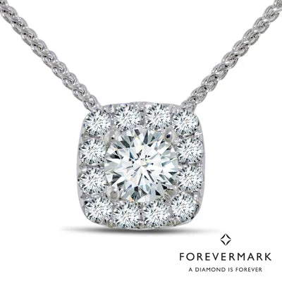 Stunning necklaces and pendants with jade gemstones for a calming green hue-De Beers Forevermark Center of my Universe Diamond Halo Necklace in 18kt White Gold (3/8ct tw)