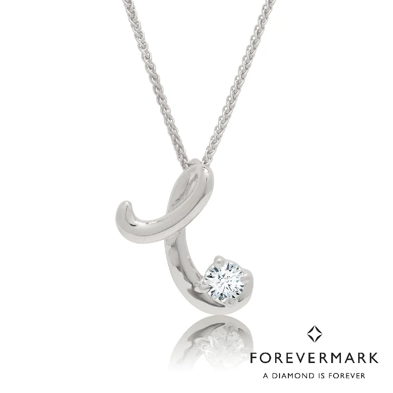 Necklaces and pendants with custom engravings for a personal, meaningful gift-Forevermark T Initial Diamond Necklace in 18kt White Gold (1/10ct)