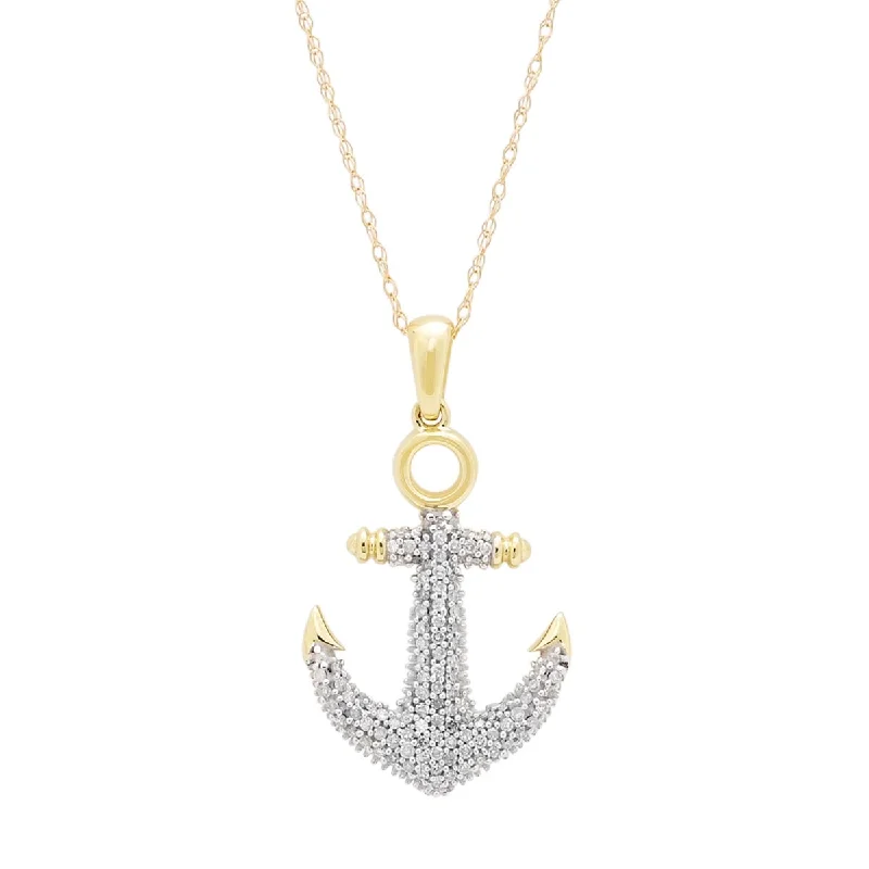 Necklaces and pendants with custom designs for a completely unique jewelry piece-Diamond Anchor Necklace in 10kt Yellow Gold (1/20ct tw)