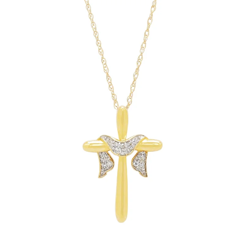 Necklaces and pendants with love knot designs for a romantic, meaningful symbol-Diamond Cross Necklace in 10kt Yellow Gold (1/20ct tw)