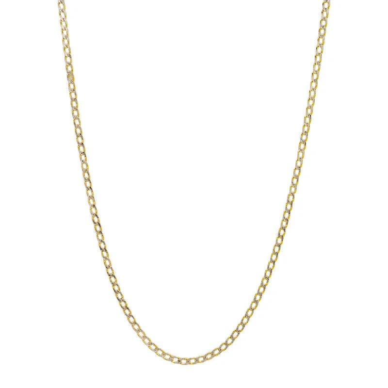 Elegant necklaces and pendants with onyx stones for a sleek, polished look-Diamond Cut Curb Chain in 14kt Yellow and White Gold (18 inches and 2.4mm wide)