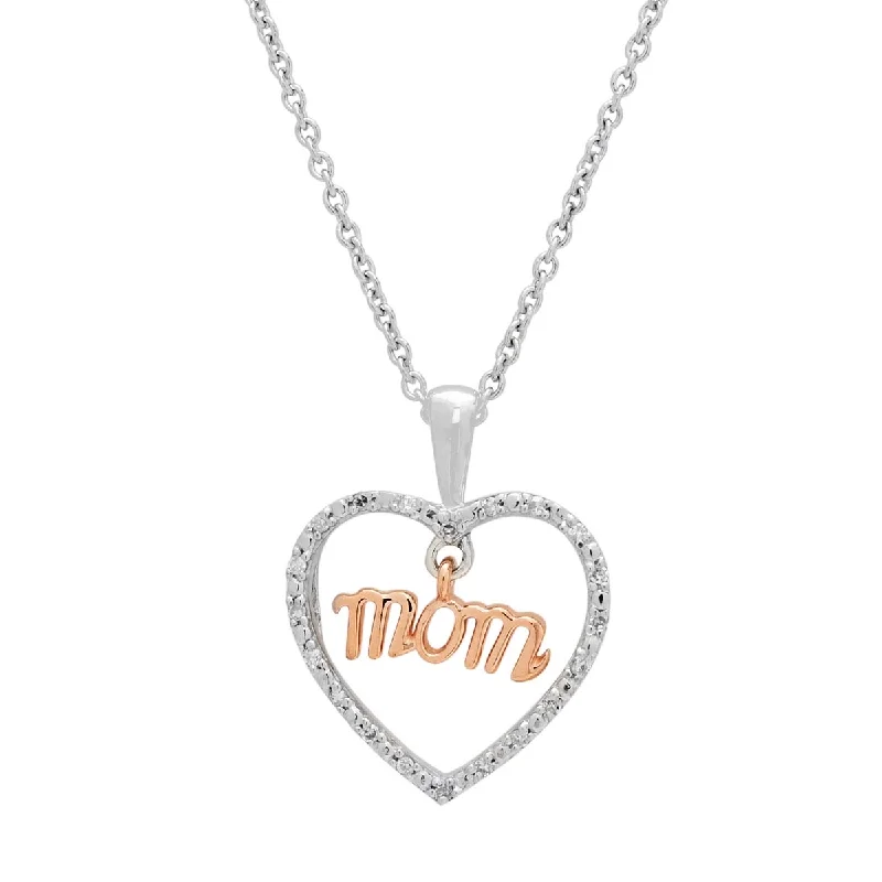 Beautiful necklaces and pendants with butterfly motifs for a whimsical style-Diamond Heart Mom Necklace in Sterling Silver (1/20ct tw)